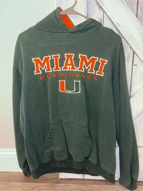 Miami Hurricanes Green Pullover Hoodie with Orange Logo